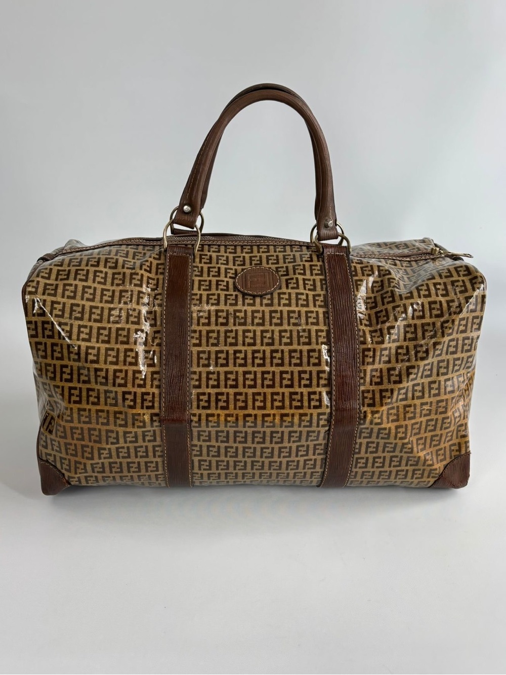 Fendi Zucca Monogram Coated Canvas Duffle Bag Brown Luxury Travel